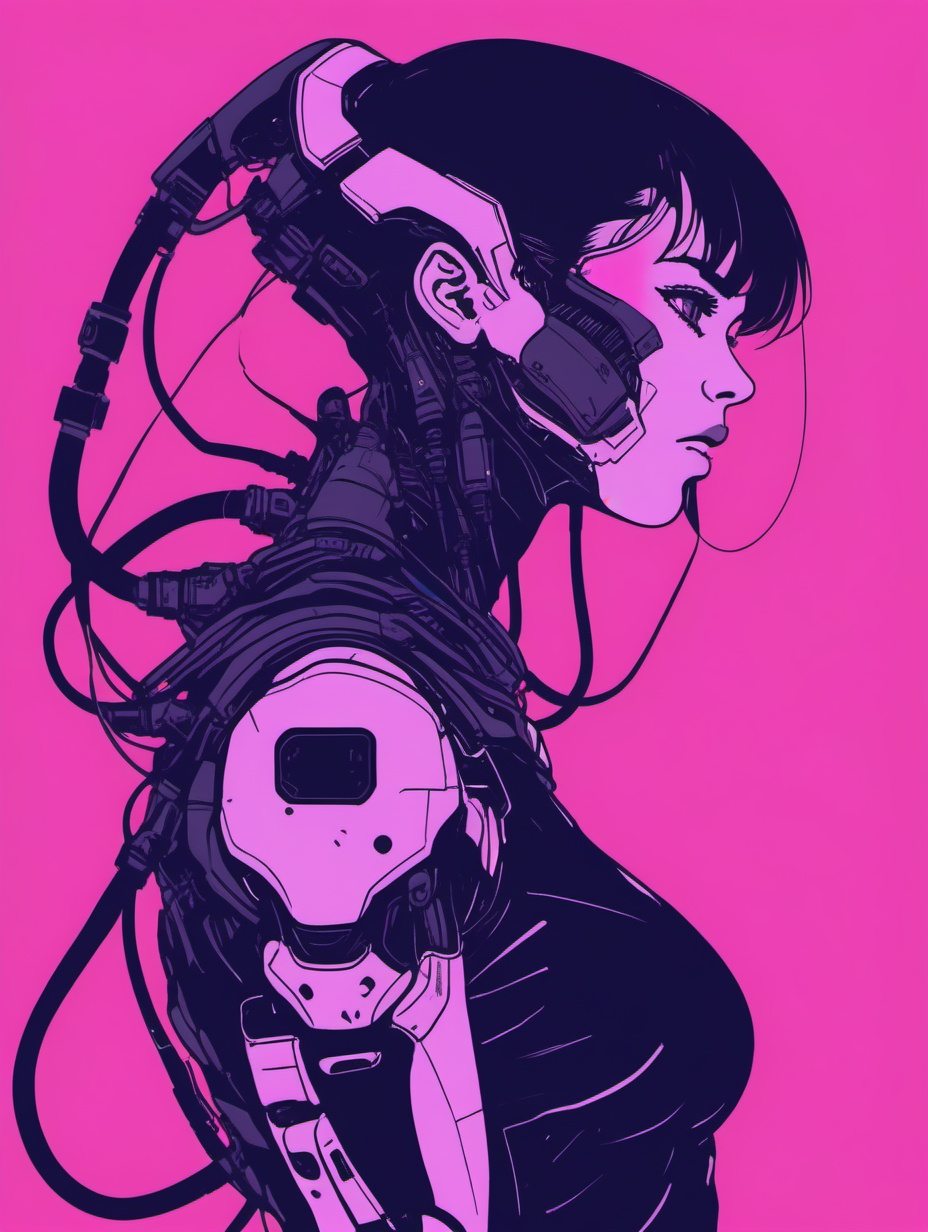 gzly, solo, pink background, cyberpunk, simple background, 1girl, profile, science fiction, from side, upper body,breasts,<lora:jjnh-000008:0.8>,