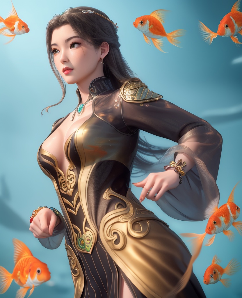 <lora:548-DA-师兄啊师克-碧霄:0.8>(,1girl, ,best quality, ),looking at viewer,masterpiece, ((((, solo,  goldfish, ,solo focus, ,underwater, )))) ,ultra realistic 8k cg,   clean, masterpiece,     cinematic lighting, cinematic bloom,  (( , )),, , unreal, science fiction, luxury, jewelry, diamond, gold, pearl, gem, sapphire, ruby, emerald, intricate detail, delicate pattern, charming, alluring, seductive, erotic, enchanting, hair ornament, necklace, earrings, bracelet, armlet,,(cleavage),