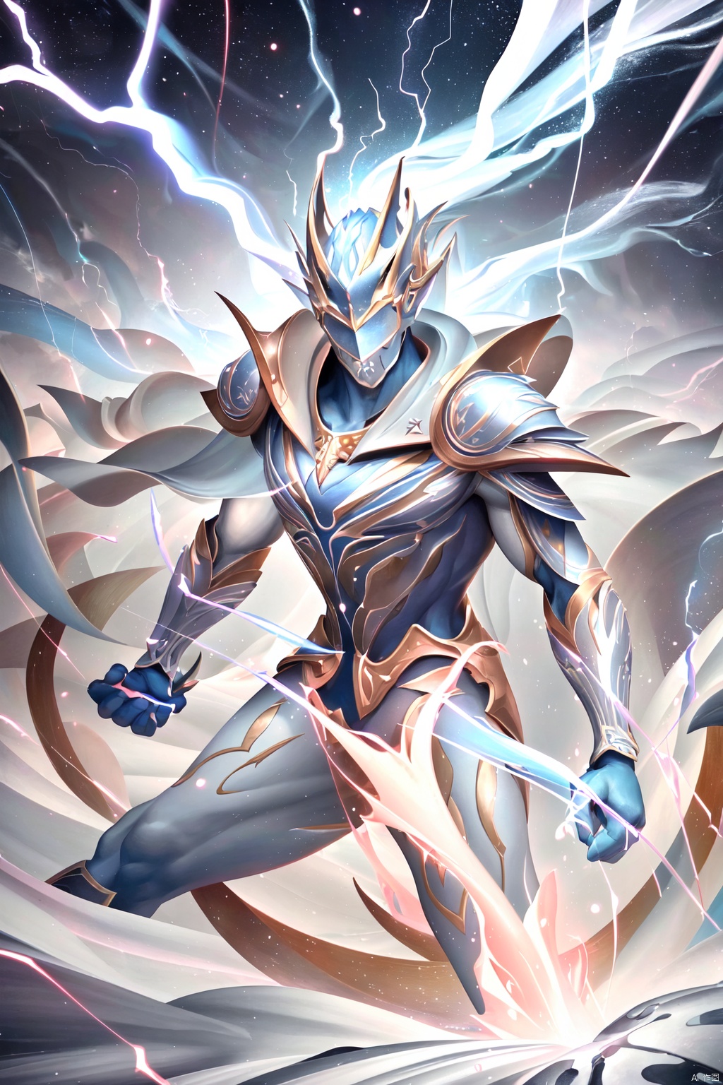 A magic sword knight,composed of elements of thunder,thunder,electricity,His form is barely tangible,with a soft glow emanating from his gentle contours,The surroundings subtly distort through her ethereal presence,casting a dreamlike ambiance,,,,white lightning,Surrounded by thunder and lightning elemental magic,yaomo<lora:EMS-378912-EMS:0.800000>