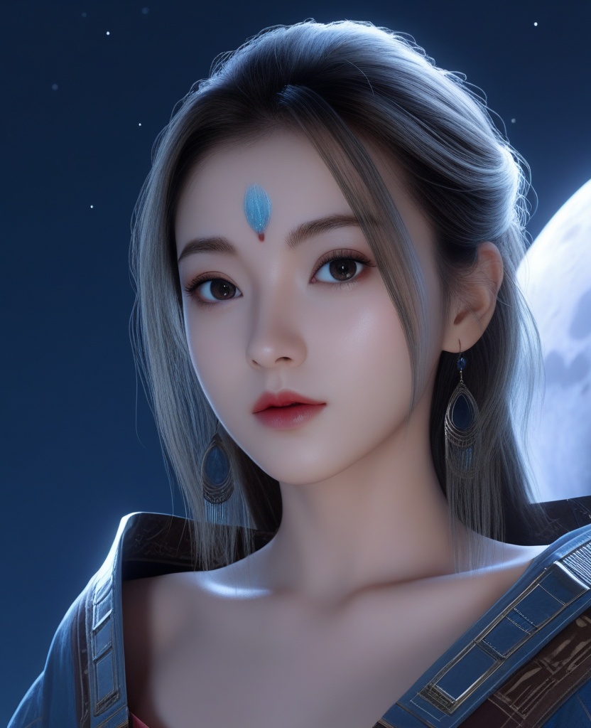<lora:571-DA-XL-眷思量-奉眠:0.8>(,1girl, ,best quality, ),looking at viewer,masterpiece, (( , )),, realistic,science fiction,mole, ultra realistic 8k cg, moonlight,full moon,