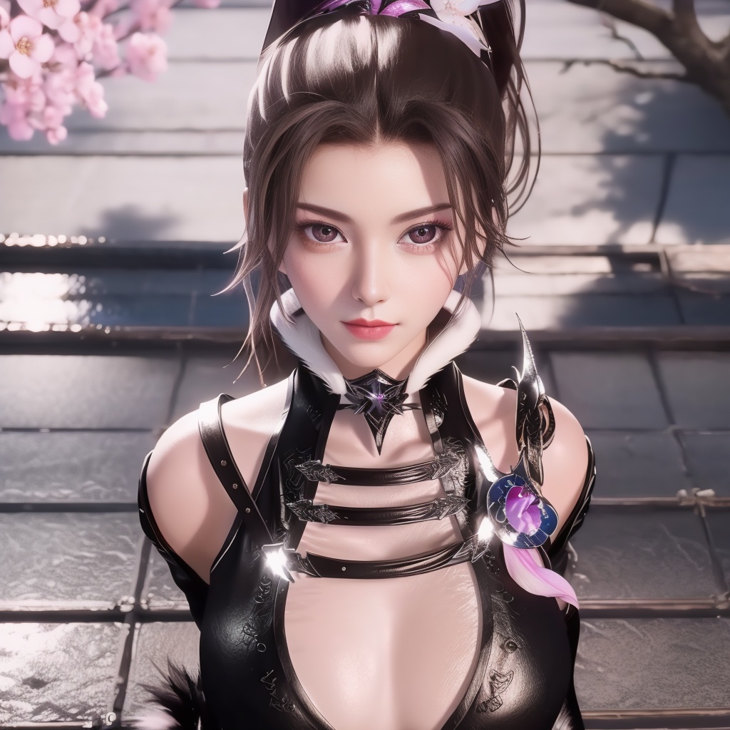 <lora:万界至尊-李雪衣-皮衣:0.8>, (,1girl, ,best quality, ),looking at viewer,  ,ultra realistic 8k cg,, ,masterpiece, (( , )),, ,   ,   cure blossom,  ,,  (cleavage),,  (), ,,
