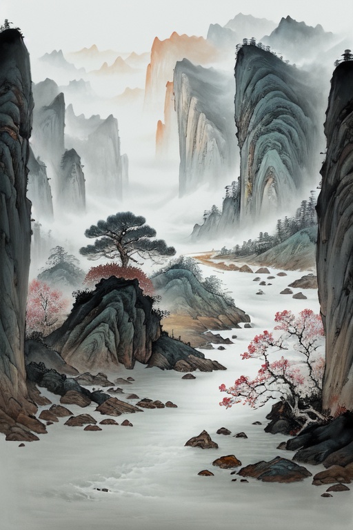 Exquisite work, masterpiece, master composition,ultra highres,ink painting,chinese painting,National tide landscape painting,
