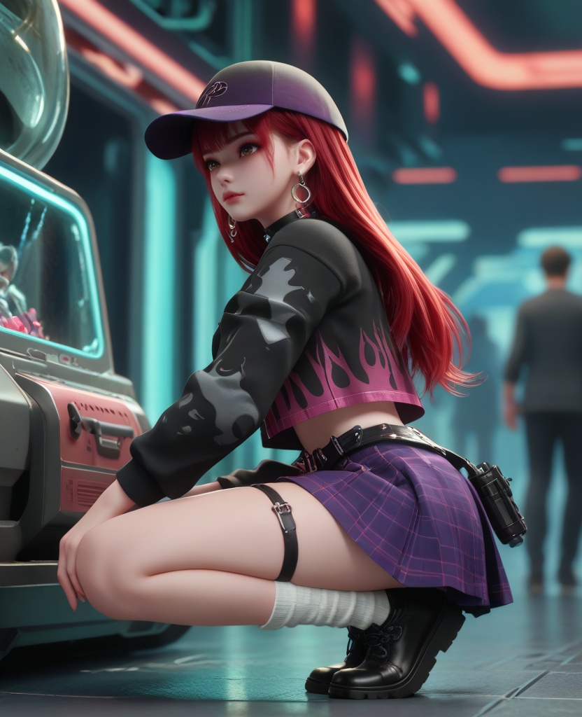 (oriental architecture, elegant decor, sophisticated style:1.1),(Crouching with arms wrapped around the knees,:1.1),(breasts:1.2),<lora:XL16克金玩家诸葛云落:0.95>,adolescent girl,camouflage cropped jacket,pink corset,brown eyes,red hair,long hair,atropurpureus baseball cap,hoop earrings,atropurpureus plaid miniskirt,choker,belt,thigh strap,white loose socks,stuffed bear brooch,vibrator in thigh strap,, score_9,score_8_up,score_7_up,score_6_up,score_5_up,score_4_up,3d rendering,tag1,tag2, Cinematic Lighting,backlighting,, zPDXL3, zPDXL2,zPDXL, zPDXLxxx, zPDXLrl,