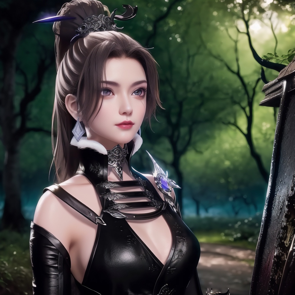 <lora:万界至尊-李雪衣-皮衣:0.8>, (,1girl, ,best quality, ),looking at viewer,  ,ultra realistic 8k cg,(masterpiece:1.2),(best quality:1.2),(ultra detailed:1.2),(official art:1.3),(beauty and aesthetics:0.8),detailed,(intricate:0.8),(highly detailed),(solo),delicate countenance,1girl,fancy,(glassy texture:1.2),(crush:1.2),8k,accessory,tattoo,(transparent:1.1),gown,energy encirclement,instant,in the twinkling of an eye,upper body,woman in a mythical forest, masterpiece, perfect face, intricate details, horror theme, raw photo, photo unp(cleavage),, ,