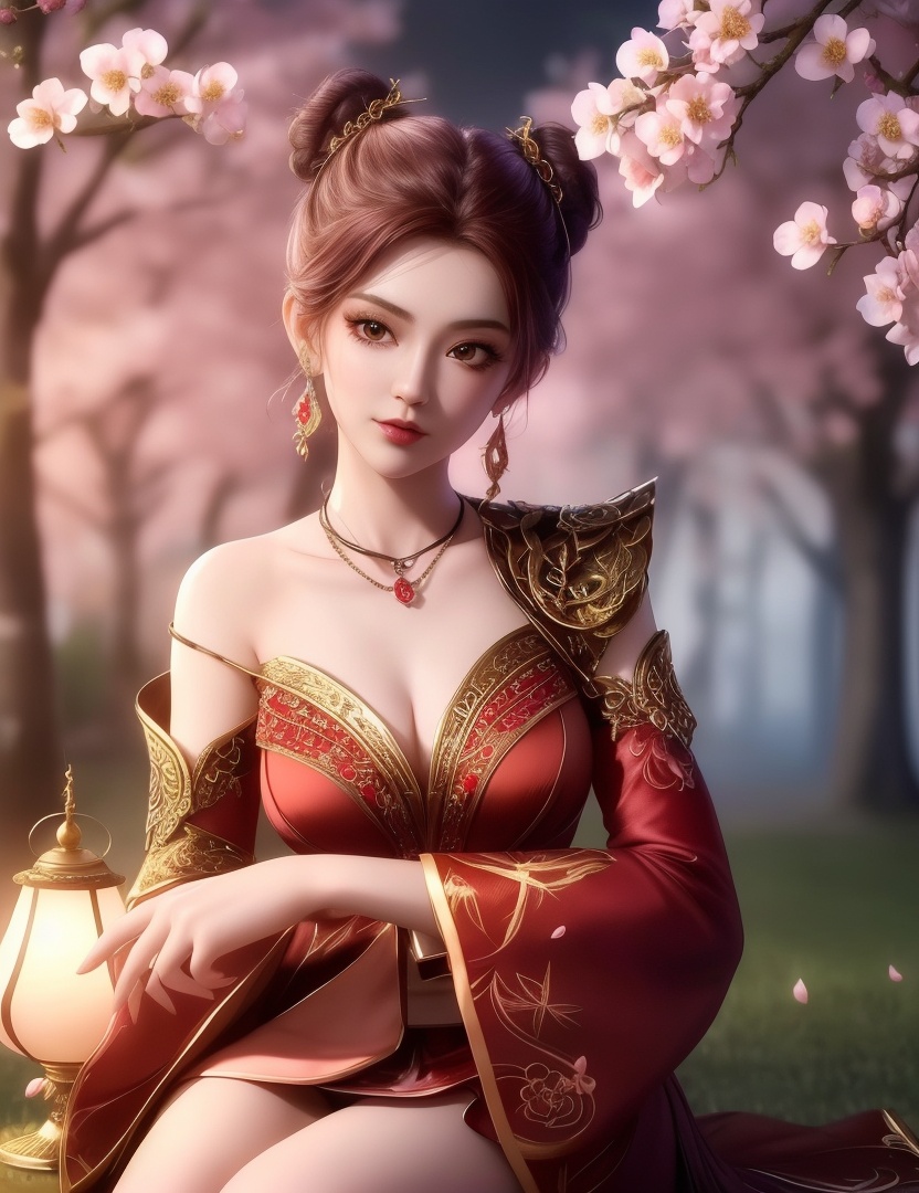 ultra realistic 8k cg, picture-perfect face, flawless, clean, masterpiece, professional artwork, famous artwork, cinematic lighting, cinematic bloom, perfect face, beautiful face, fantasy, dreamlike, unreal, science fiction,  beautiful clothes, lace, lace trim, lace-trimmed legwear,  (rich:1.4), prestige, luxury, jewelry, diamond, gold, pearl, gem, sapphire, ruby, emerald, intricate detail, delicate pattern, charming, alluring, seductive, erotic, enchanting, hair ornament, necklace, earrings, bracelet, armlet,halo((,1girl, pov,))(((,peach blossom, branch, 1girl, tree, spring_\(season\), solo, petals, black_hair, japanese_clothes,looking at viewer, )))    <lora:DA_MaXiaoTao:0.6>