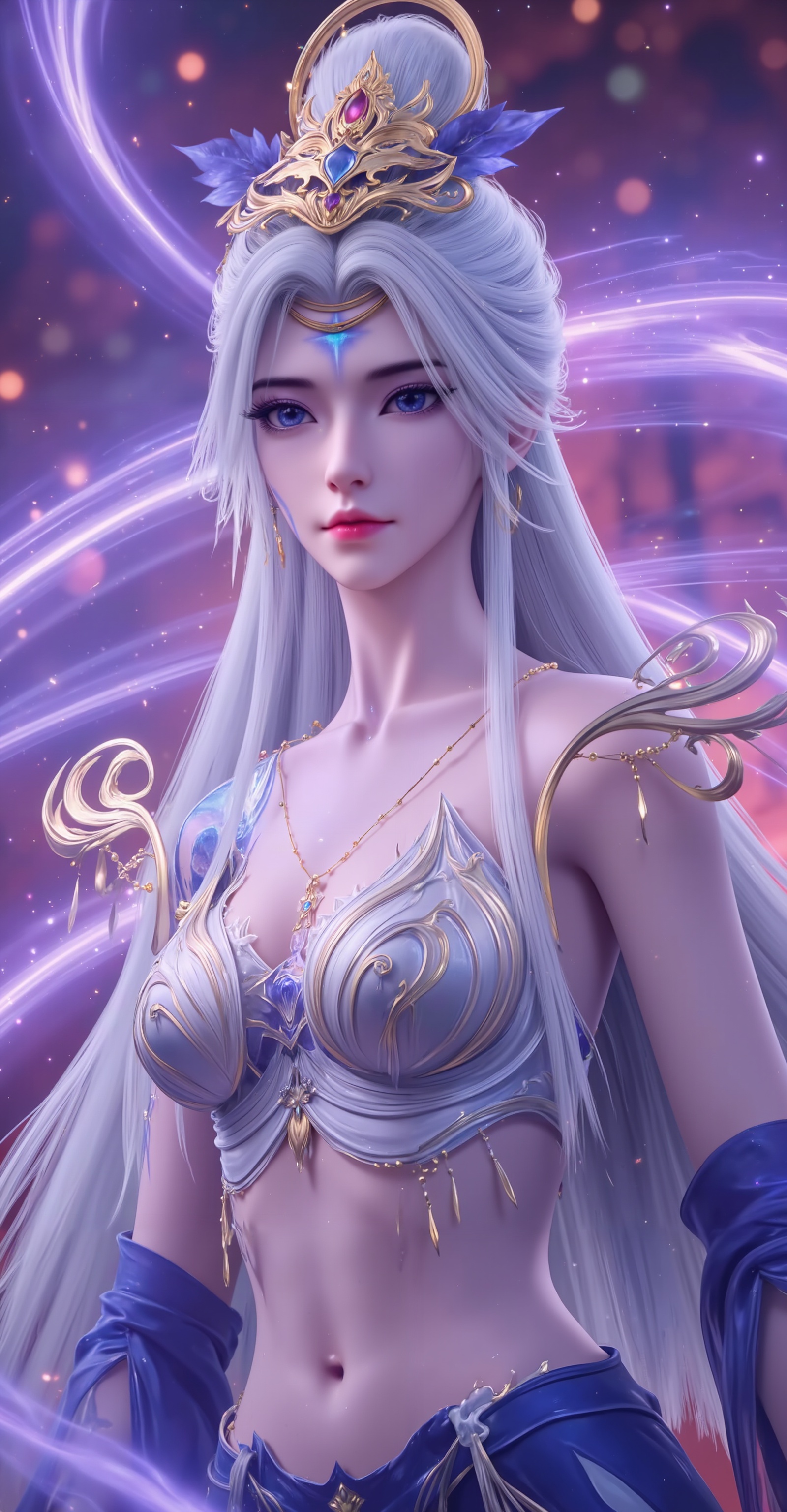 <lora:莫仙·10:1.1>,moxian,1girl,solo,long hair,blue eyes,hair ornament,white hair,jewelry,tattoo,blue tattoo,(cowboy_shot:1.1),crop_top,skirt,navel,tattoo,blue tattoo,right arm tattoo,stomach_tattoo,<lora:DJ滤镜_2.5D版:0.3>,lvjing,<lora:绚丽多彩·10:0.4>,guoman,close-up details,outstanding style,adding a touch of dimension to your images without compromising details,whirls of vapor,iridescent textures,(Anime:1.1),ethereal ambiance,delicate details,magical high-concept,32K UHD,sharp focus,best-quality,masterpiece,golden hour,unconventional supreme masterpiece,masterful details,temperate atmosphere,with a high-end texture,in the style of fashion photography,photography,cover,dynamic angle,dynamic posture,extreme aesthetic,masterpiece,best quality,good quality,very aesthetic,absurdres,visual impact,a shot with tension,ultra-high resolution,32K UHD,sharp focus,best-quality,masterpiece,emotionalization,unconventional supreme masterpiece,masterful details,temperate atmosphere,with a high-end texture,in the style of fashion photography,(visual impact:1.2),giving the poster a dynamic and visually striking appearance,impactful picture,official art,colorful,splash of color,movie perspective,masterpiece,best quality,amazing quality,very aesthetic,absurdres,best quality,newest,