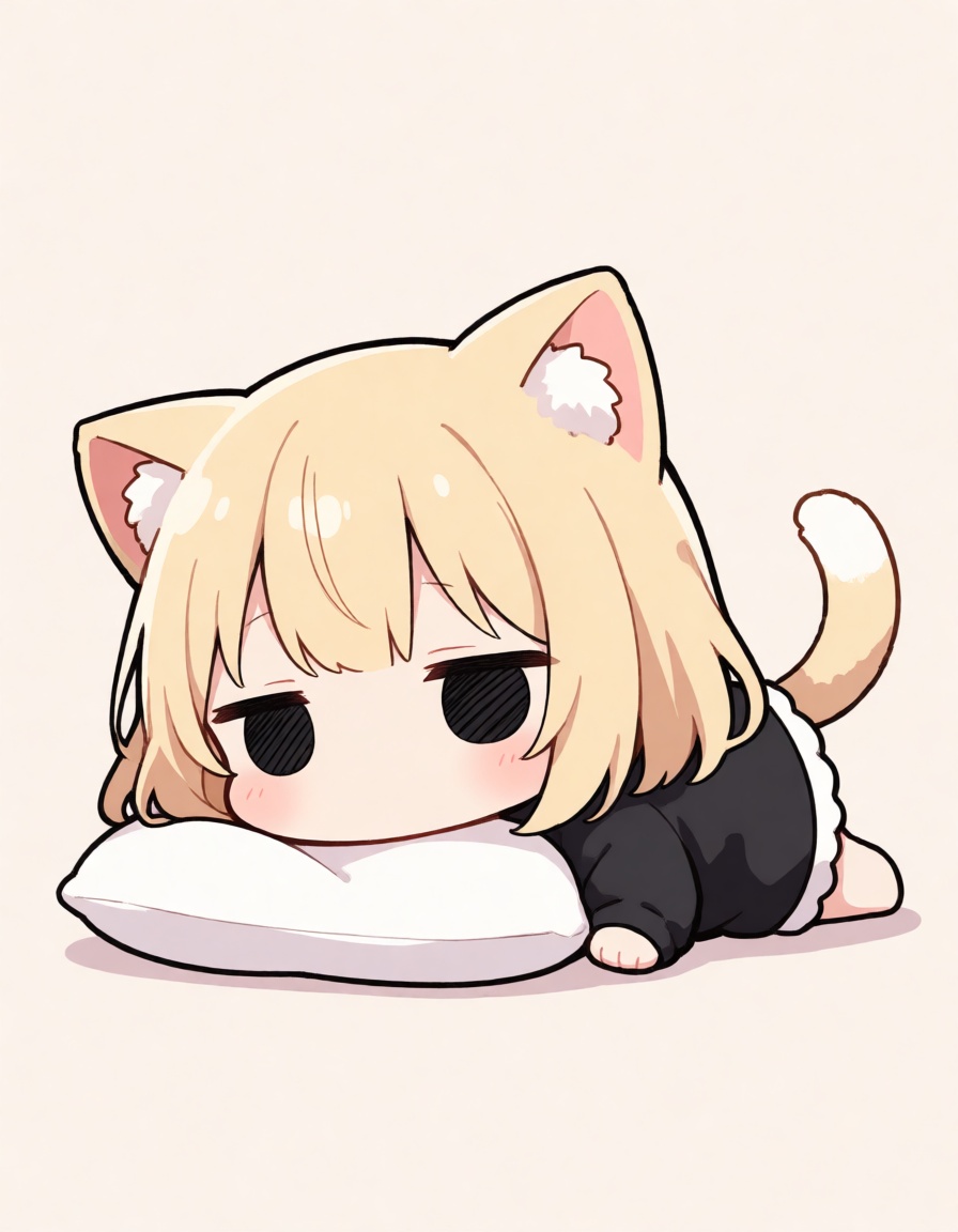 chibi,  animal girl,  head drop on pillow on Tensor.Art