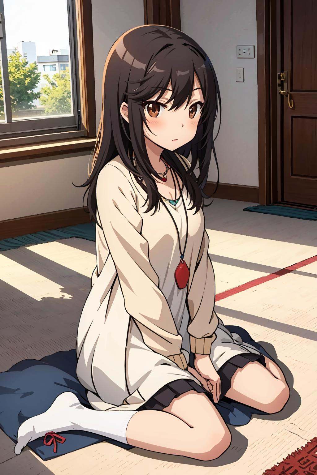 ichijou hotaru,  jewelry,  sitting on the bed on Tensor.Art