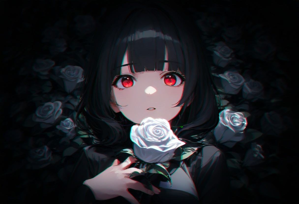 1girl,  dark,  white flower on Tensor.Art