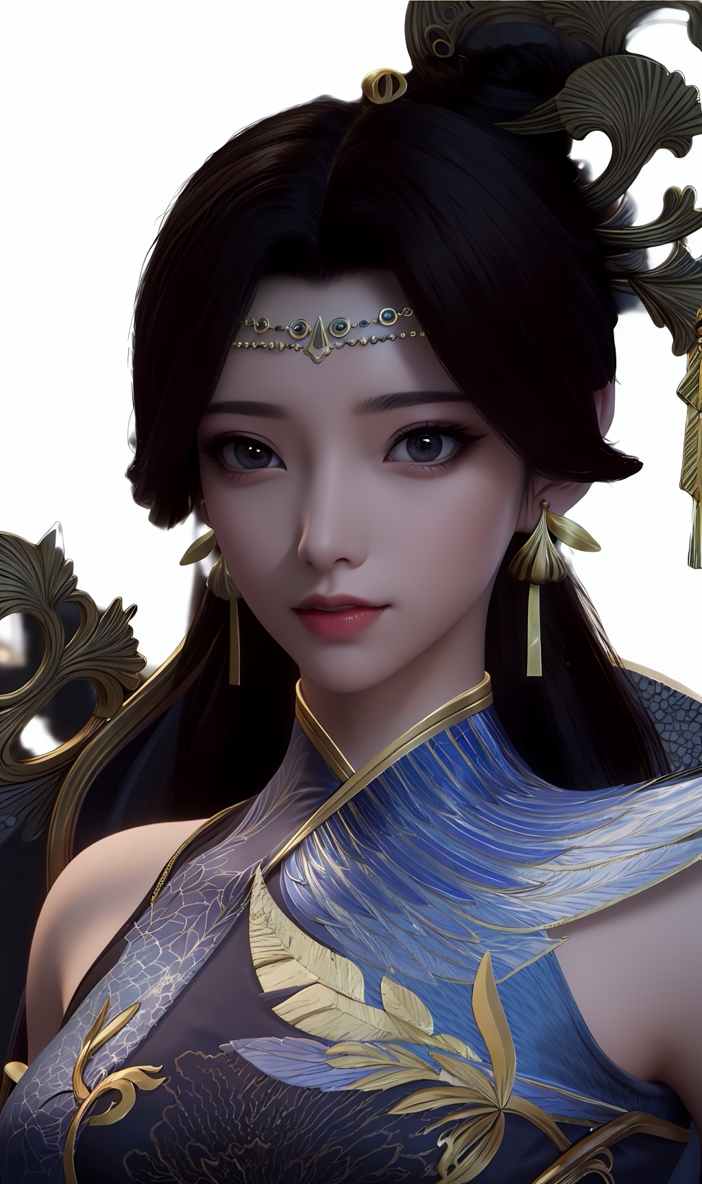 3D,masterpiece,(best quality),(makeup),official art, extremely detailed cg 8k wallpaper,((crystalstexture skin)), (extremely delicate and beautiful),(highly detailed),(braided_hair),(hairpin),(1girl), (solo), (jewelry), (earrings),(black_hair),(long_hair),(hair_ornament),(handwear),(breasts),(collar),,(portrait),(multicolored_clothes),(multicolored_dress),(chinese_clothes),(adapted_costume),(sunshine, outdoor,bed),((looking_at_viewer)),((Facing the camera)),, <lora:hipoly3DModelLora_v10:0.3>