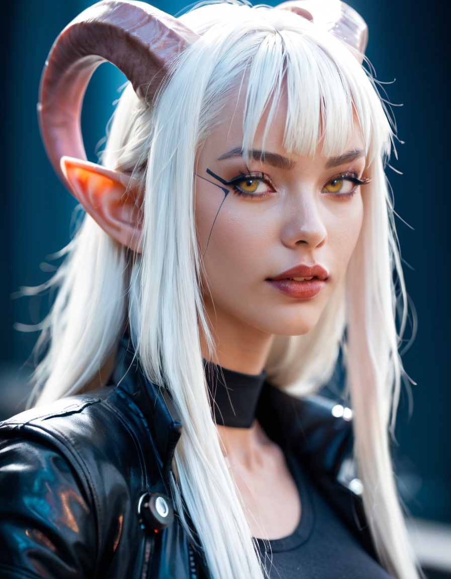 score_9,score_8_up,score_7_up,sketchy style,introspective,cyberpunk tiefling woman with long straight white hair with bangs wearing dark clothing,framed portrait illustration,
