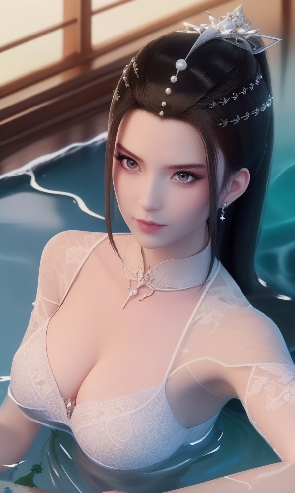 (,1girl, ,best quality, ),looking at viewer, <lora:431-DA-逆天邪神-楚月婵:0.8> ,, ,masterpiece, ((((1girl, solo, , ,solo focus, lying on water, )))) (cleavage), (), ,ultra realistic 8k cg,   clean, masterpiece,     (( , )),,  , unreal, science fiction, luxury, jewelry, diamond, gold, pearl, gem, sapphire, ruby, emerald, intricate detail, delicate pattern, charming, alluring, seductive, erotic, enchanting, hair ornament, necklace, earrings, bracelet, armlet,halo,(cleavage),, (), 