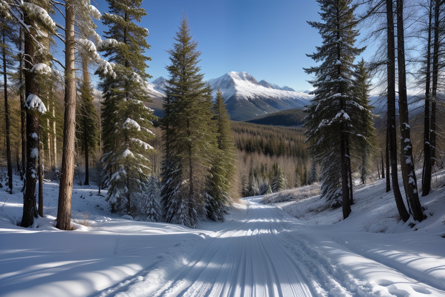 beautiful snowy mountain forest on Tensor.Art