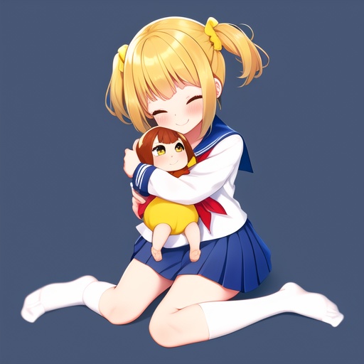 Popuko,1girl,simple background,blonde hair,popuko,sitting,yellow eyes,hair ornament,hair scrunchie,barefoot,solo,red bow,short hair,pipimi,bangs,chibi,full body,<lora:pozi (1):0.7>,school uniform,skirt,long hair,heart,serafuku,hair bow,closed eyes,bow,sidelocks,socks,blonde hair,hair scrunchie,blue skirt,hair ornament,shoes,yellow scrunchie,scrunchie,short hair,smile,hug,simple background,pleated skirt,blush,bangs,sailor collar,neckerchief,red bow,long sleeves,two side up,red neckerchief,kneehighs,blue hair,shirt,