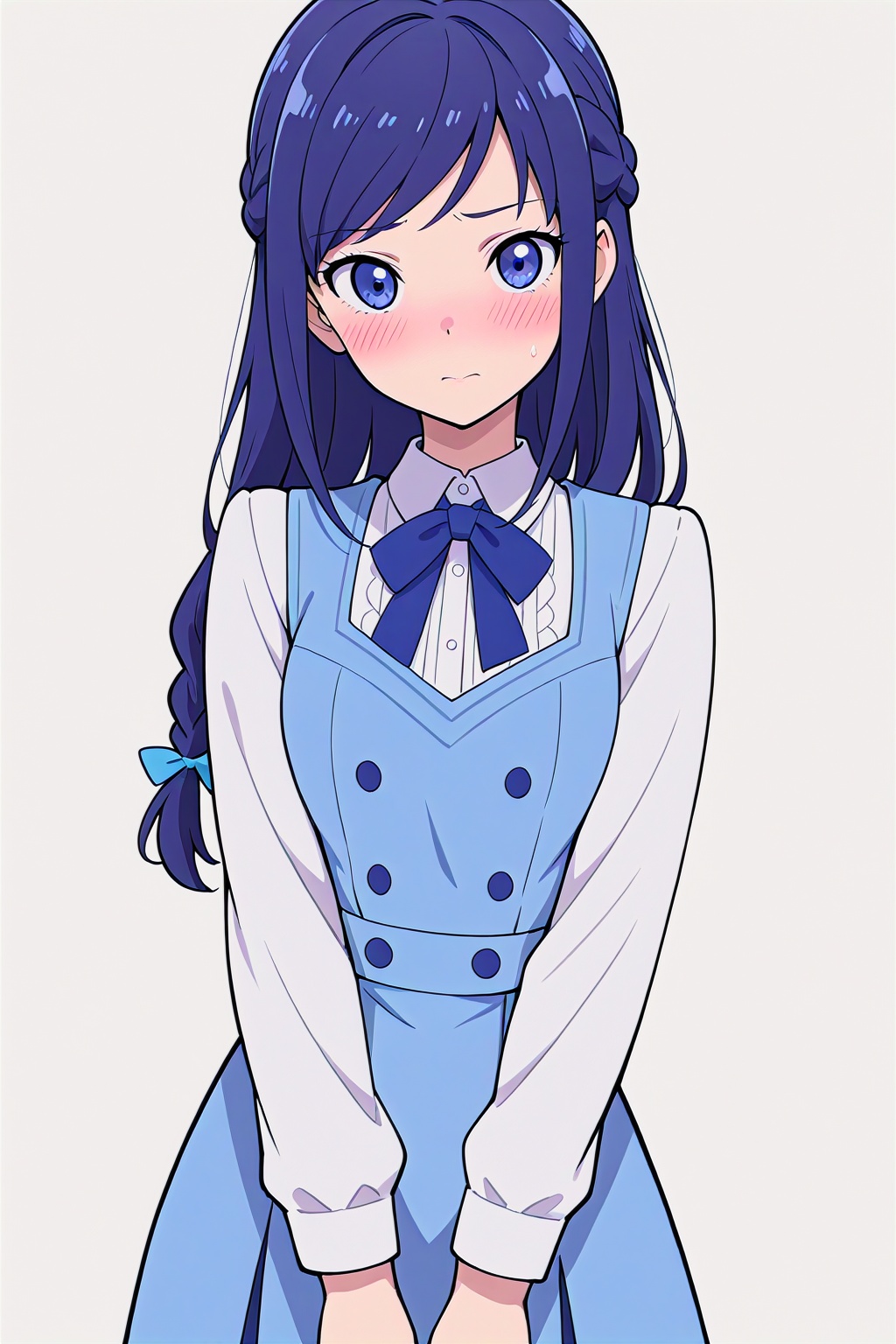 masterpiece,best quality, highly detailed, hishikawa_rikka,1girl,solo,braid,blush,looking_at_viewer<lora:hishikawa_rikka:1>,simple background,white background