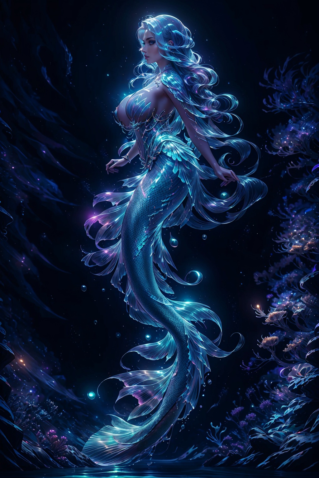 <lora:mermaid_20231203140950-000008:0.8>,scale,mermaid,kkw-el-water,(style-paintmagic:0.6),<lora:wrenchsfantasy-000016:0.5>,wrenchsfantasy,fantasy,glowing,glowing eyes,<lora:GlassTech-20:0.4>,glasstech,transparent,scifi,<lora:aurora-style-richy-v1:0.5>,aurorastyle,<lora:depths-fC_v1.1:0.6>,depths-fc,<lora:underwater:0.6>,underwater,submerged,, official art,unity 8k wallpaper,ultra detailed,beautiful and aesthetic,masterpiece,best quality,award winning,hyper realistic,photo-realistic,professional lighting,model photography,big breast,slim waist,sexy,nsfw,looking to the viewer,looking lustful,22 years old slim stunning woman,gorgeous woman,