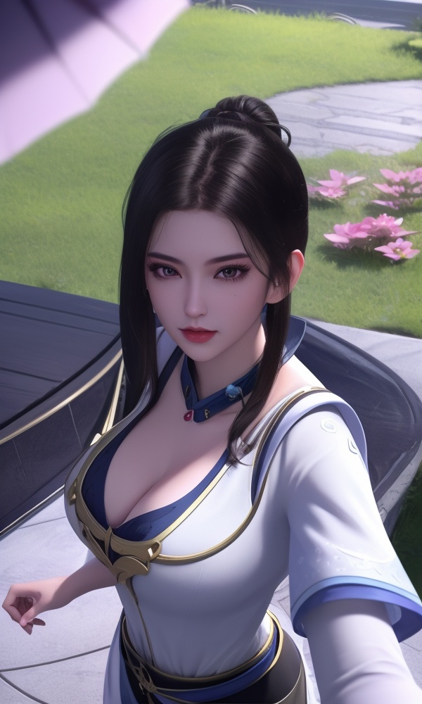 (,1girl, ,best quality, ),looking at viewer, <lora:432-DA-少年歌行-陈飞瑶:0.8> ,,ultra detailed background,ultra detailed background,ultra realistic 8k cg, ,masterpiece, (( , )),, realistic,science fiction,mole, ultra realistic 8k cg, ,     ,crescent moon, jasmine \(flower\),     (cleavage), (),