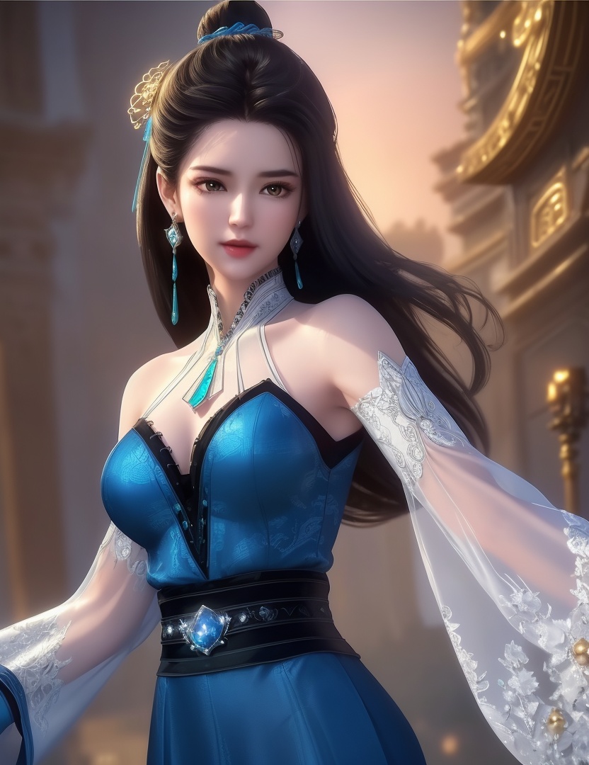 ultra realistic 8k cg, picture-perfect face, flawless, clean, masterpiece, professional artwork, famous artwork, cinematic lighting, cinematic bloom, perfect face, beautiful face, fantasy, dreamlike, unreal, science fiction,  beautiful clothes, lace, lace trim, lace-trimmed legwear,  (rich:1.4), prestige, luxury, jewelry, diamond, gold, pearl, gem, sapphire, ruby, emerald, intricate detail, delicate pattern, charming, alluring, seductive, erotic, enchanting, hair ornament, necklace, earrings, bracelet, armlet,halo((,1girl, ,))(((,,,, , 1girl, , solo, ,chinese clothes,looking at viewer, upper body, see-through,see-through sleeves,sumeragi kou,   )))  <lora:DA_LanLingErAdult:0.6>