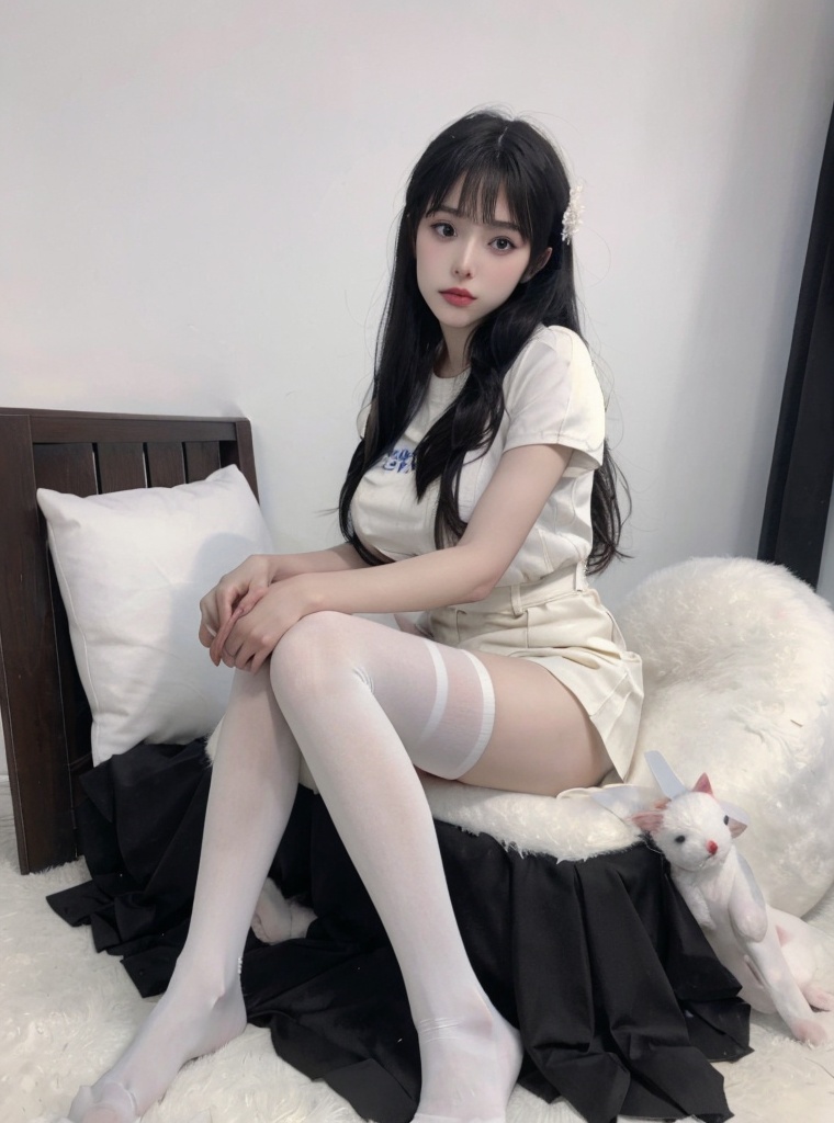 (masterpiece, best quality:1.4),finely detailed,1girl,solo,pale skin,perfect body,(gigantic breasts:1.1),<lora:性感白色丝袜-000008:0.75>,white pantyhose,white socks,white thighhighs,(sitting),pantyhose,
