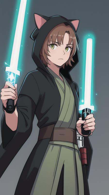 a in star wars ,  wearing a jedi cloak hood on Tensor.Art