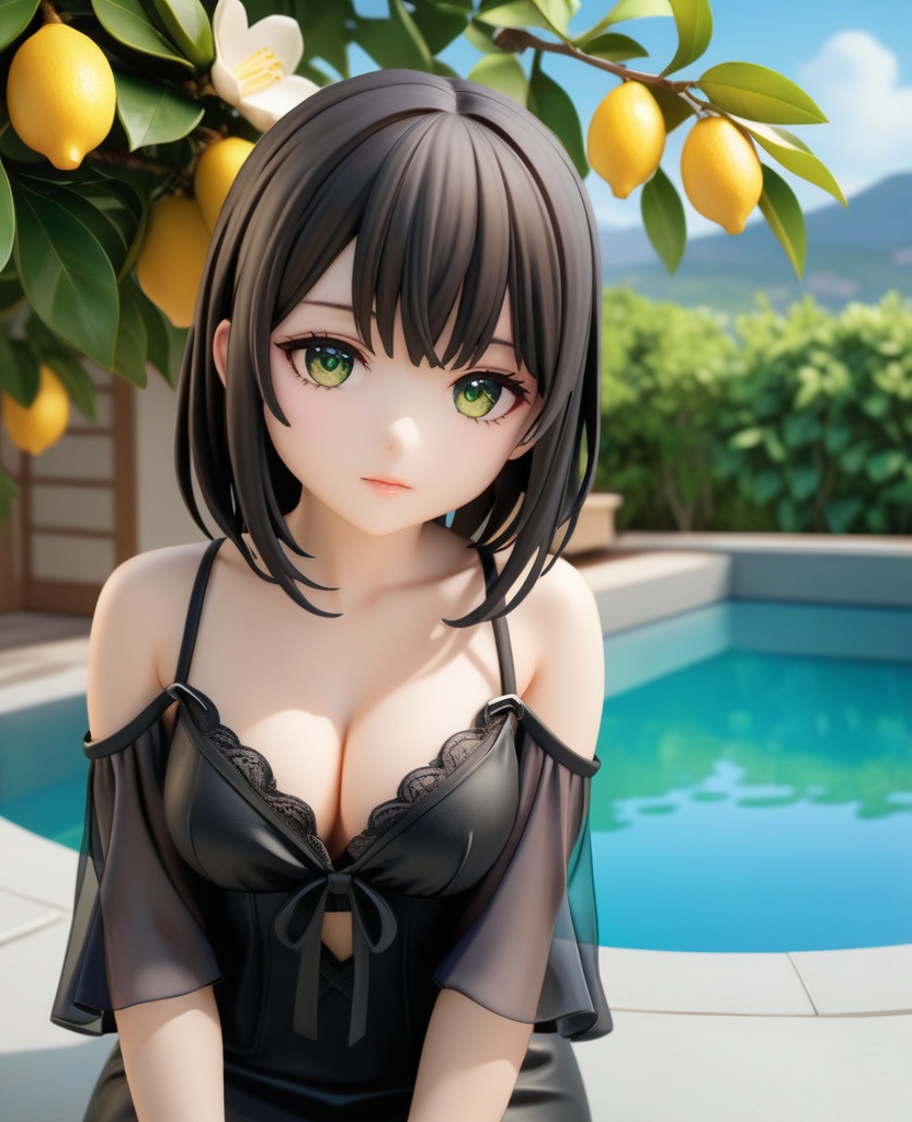 (,1girl, ,best quality, ),looking at viewer,  ,ultra detailed background,ultra detailed background,ultra realistic 8k cg, ,masterpiece, (( , )),,  fiction,mole, ultra realistic 8k cg, ,      , lemon blossoms,  (cleavage), (), ,,,