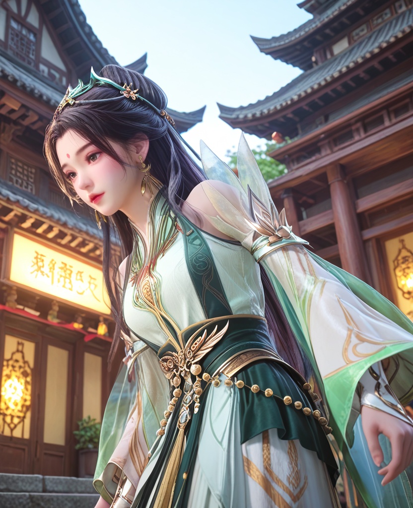 (oriental architecture, elegant decor, sophisticated style:1.1),(hands on ass:1.1),(breasts:1.2),<lora:XL师兄啊龙吉公主:0.95>,princess longji,dress,forehead mark,black hair,hair bun,hair ornament,long hair,earrings,jewelry,black sash,see-through sleeves,detached sleeves,tassel,, score_9,score_8_up,score_7_up,score_6_up,score_5_up,score_4_up,3d rendering,tag1,tag2, Cinematic Lighting,backlighting,