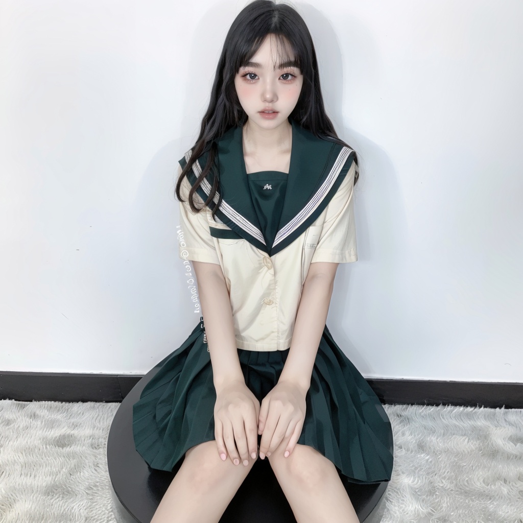 1girl,solo,sitting,school_uniform,skirt,serafuku,black_hair,lips,realistic,long_hair,<lora:福利姬:0.8>,