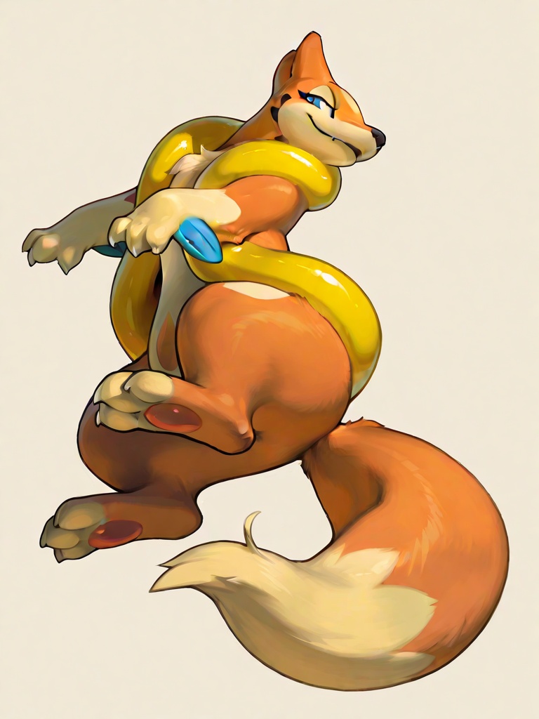 Masterpiece,Best Quality,floatzel,full body,feral,solo,no humans,pokemon \(creature\),seductive,extreme details,orange fur,2 tail,blue fin,simple background,happy,realistic,folded,from_below,<lora:floatzel  XL:0.9>,
