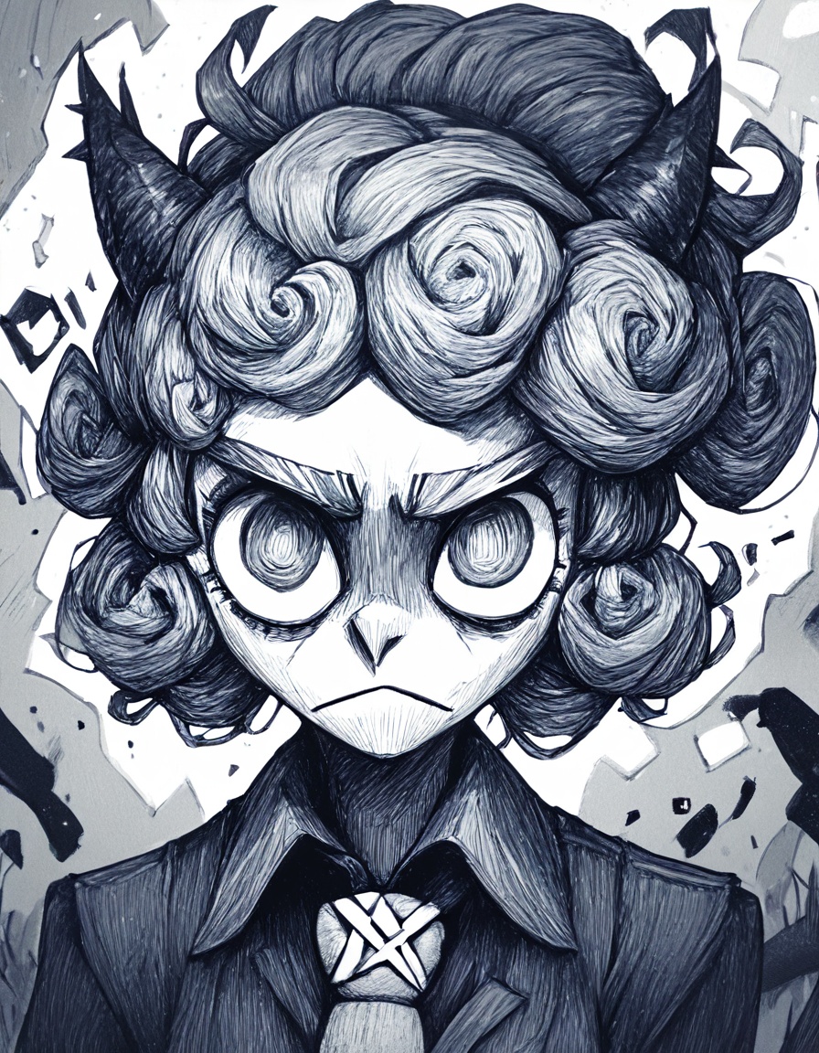ncpy42 style Pandemonica \(helltaker\) monochrome pen lineart,  flat color ,  score_9 on Tensor.Art