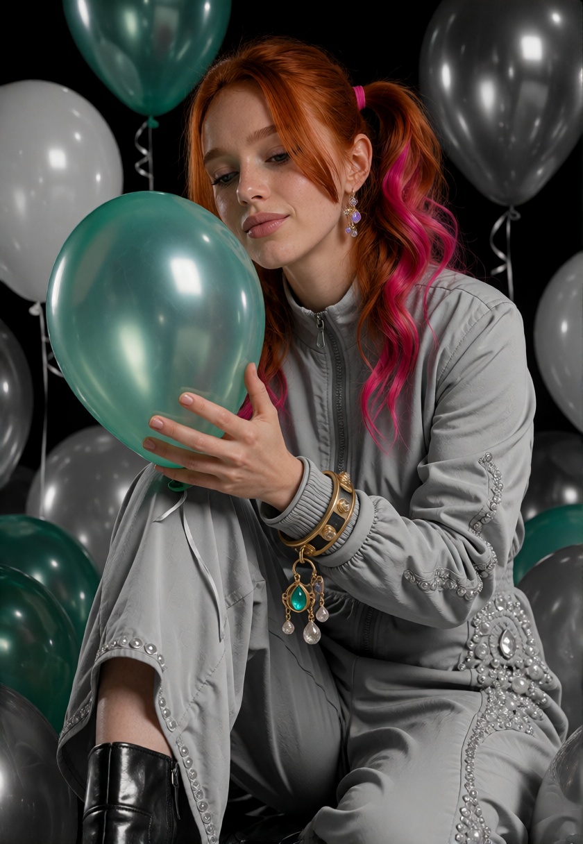 RoseX,  blue-green eyes,  auburn-red hair styled in twin pigtails on Tensor.Art
