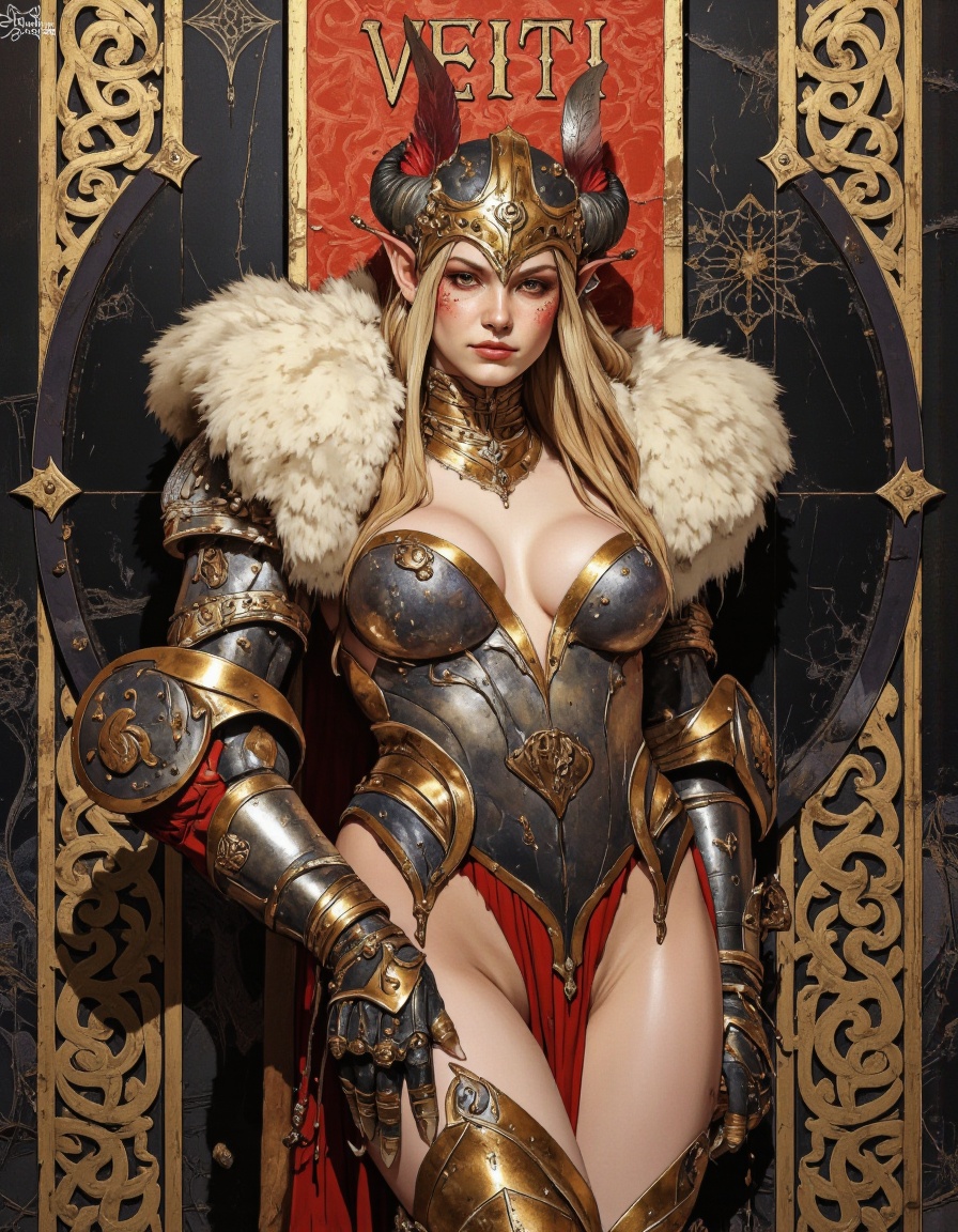 By Phandigrams. A digital illustration shoot from a portrait camera angle about a fantasy character in ornate armor with a...