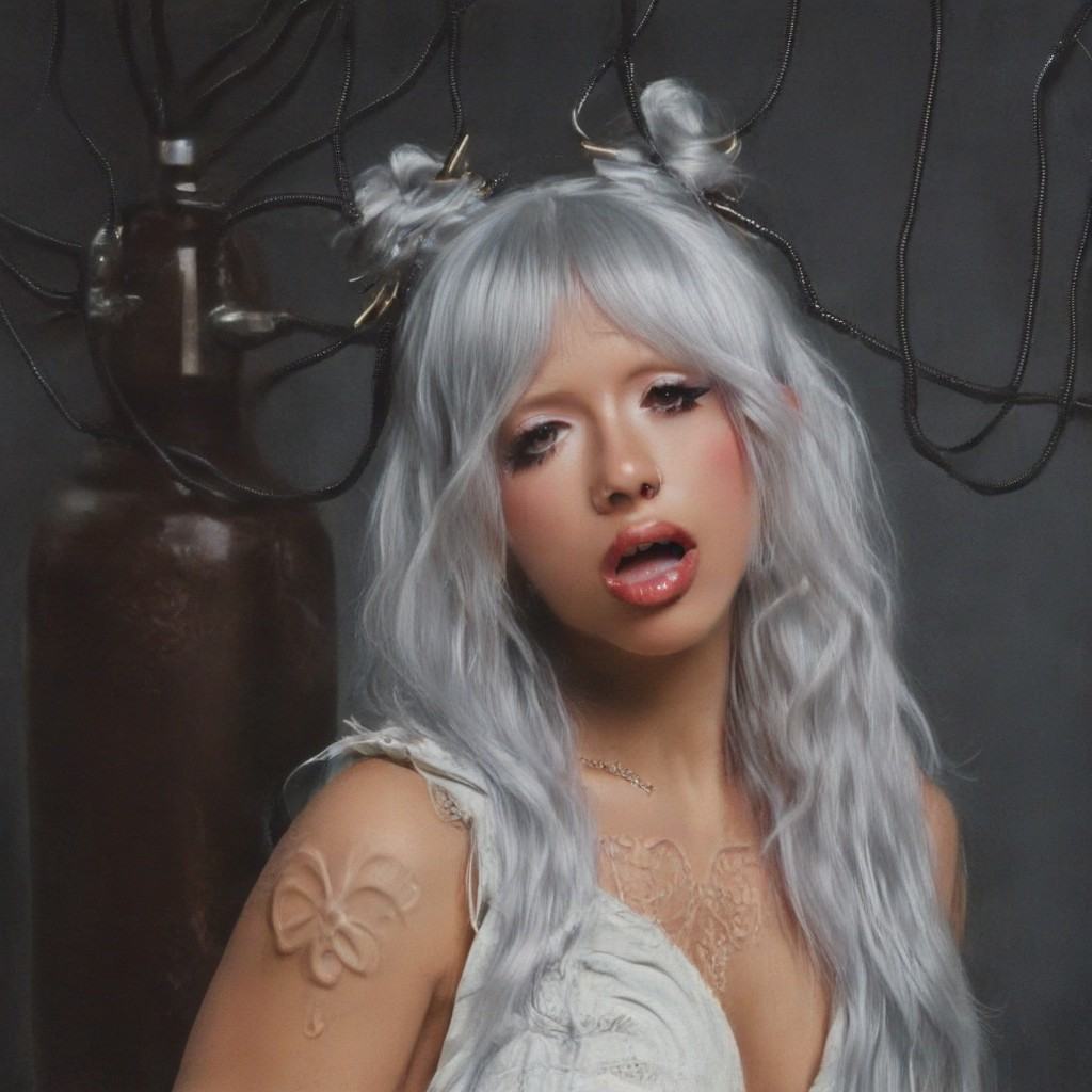 1girl,  black hair,  long white hair on Tensor.Art