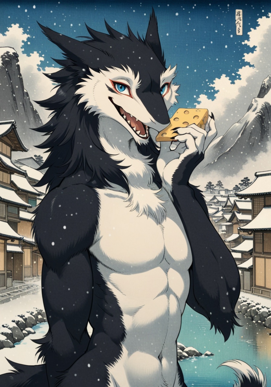 male athletic anthro sergal,  neck tuft,  white body on Tensor.Art