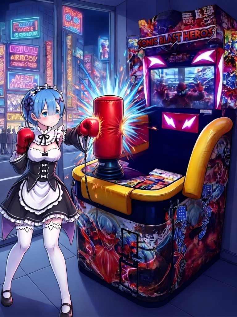 sonic blast heroes,  punching machine,  screen on Tensor.Art