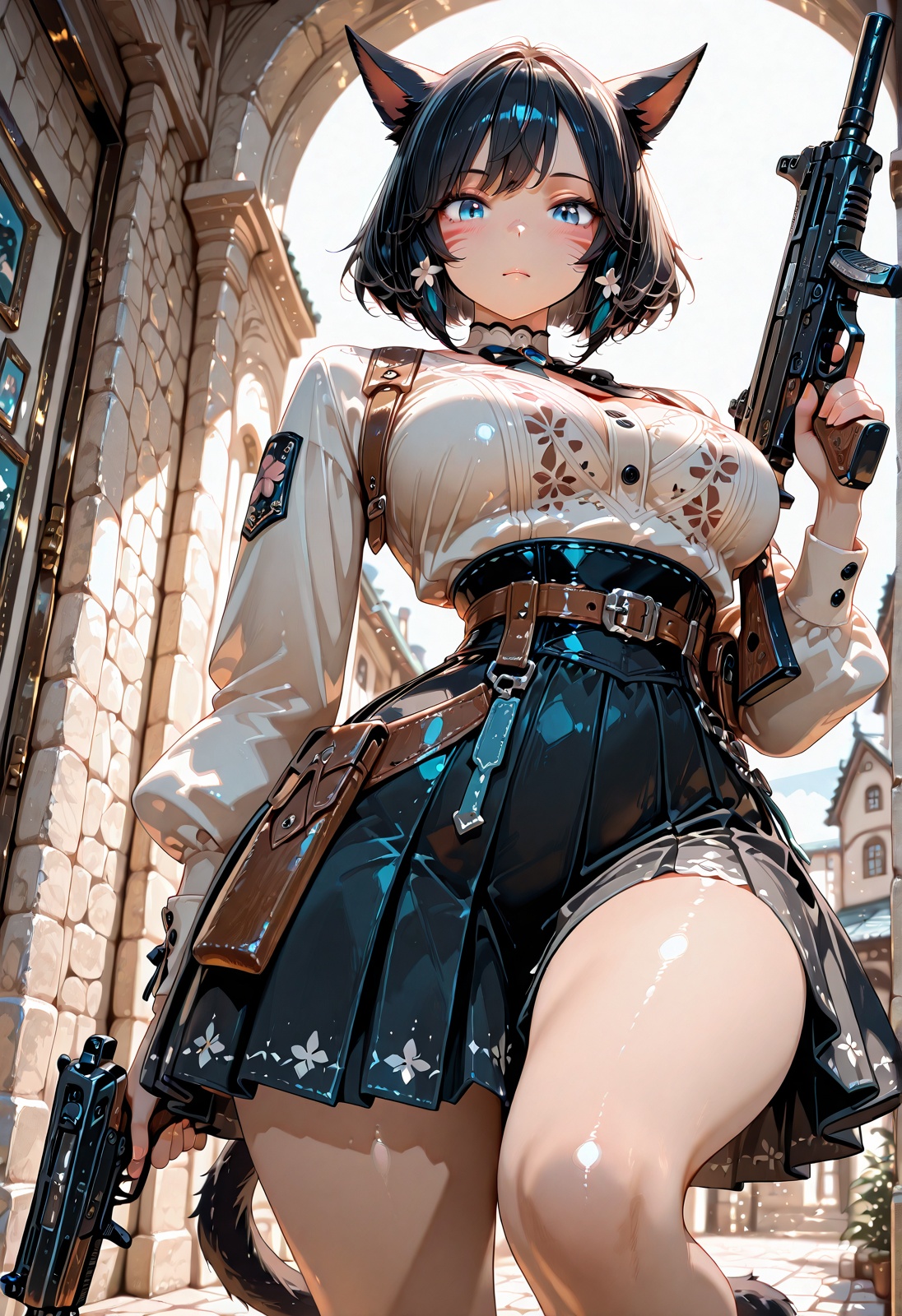 1girl,  holding gun,  submachine gun on Tensor.Art