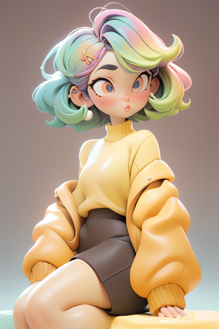 (1girl ),lip,hairpin,custard,copper gradient background,Psychedelic hair,Short bob hair,Supple,Contemporary, (masterpiece,best quality:1.2)