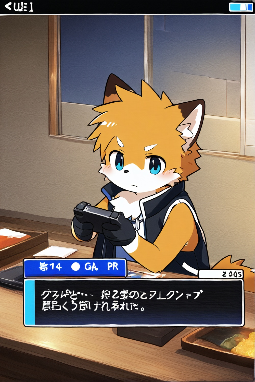 furry,1boy,random action,game ui,status_bar,game style,<lora:Akira茗:0.5>,
