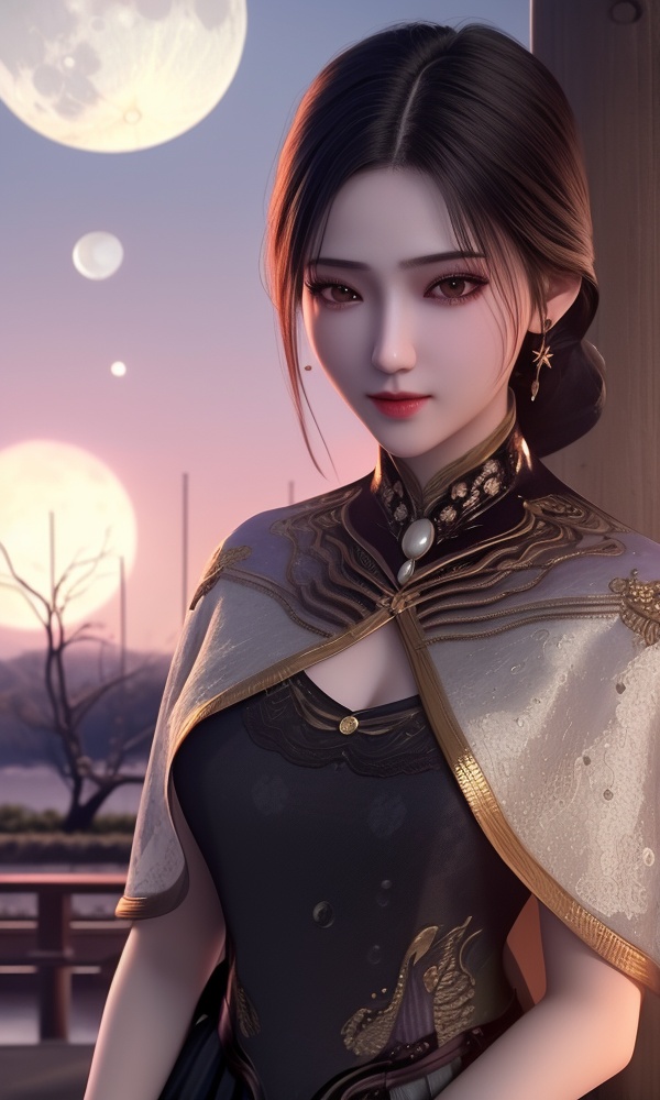 (,1girl, ,best quality, ),looking at viewer, <lora:379-DA-紫川-林秀佳:0.8> ,ultra detailed background,ultra detailed background,ultra realistic 8k cg, ,masterpiece, (( , )),, ,fiction,mole,,tamari \(flawless\),     ,(()), (),  ,see-through, lace, (((, solo, moon, , bare_tree, )))(()),