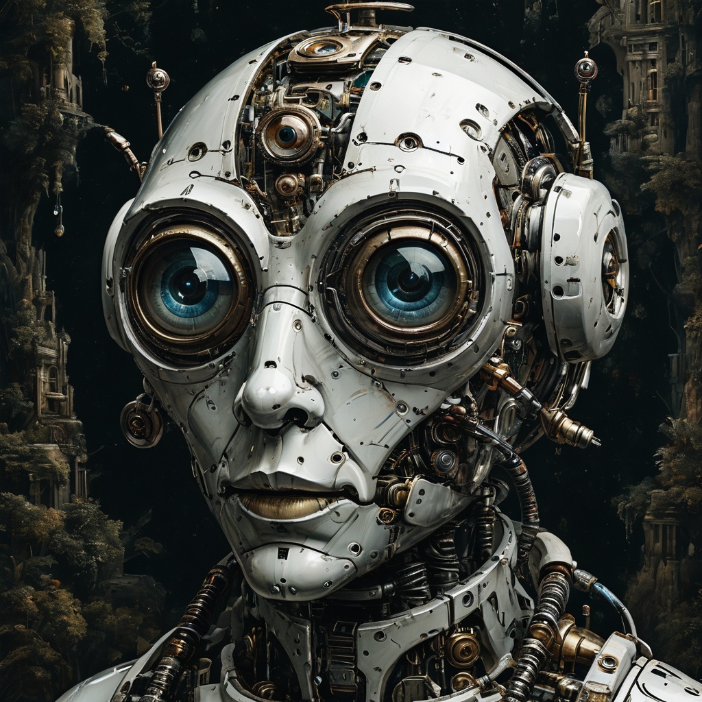 impactful paint of a robot with a big eye ,  ,  highly detailed on Tensor.Art