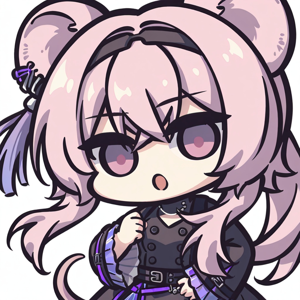 chibi,1girl,solo,upper body,lin \(arknights\),arknights,animal ears,long hair,mouse ears,,hairband,pink hair,purple eyes,black hairband,mouse girl,pink eyes,mouse tail,tail,open mouth, ,white background,simple background,<lora:Kei_Style_noob-4:1>,
