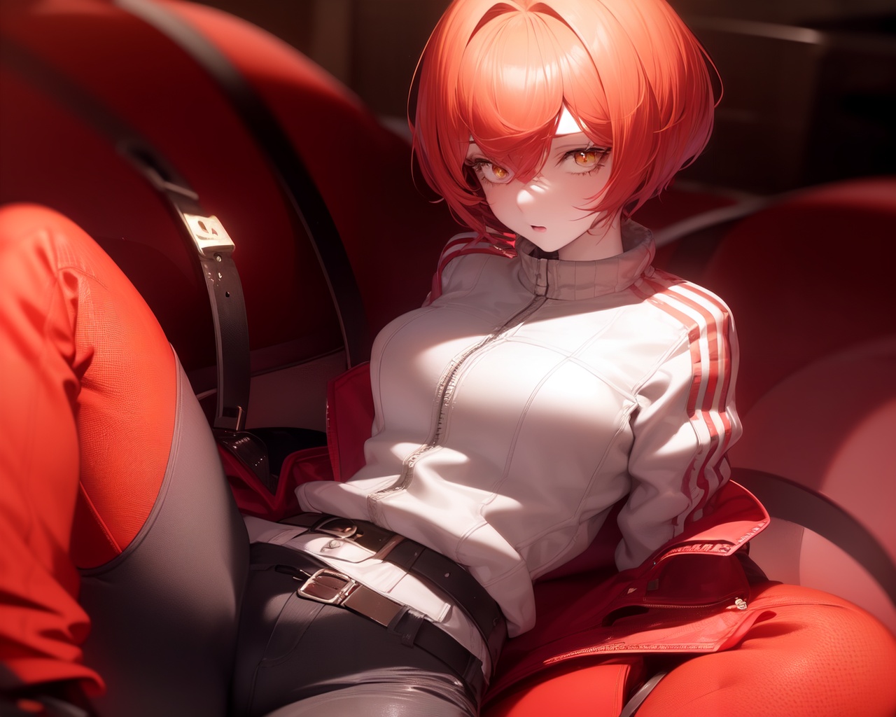 red theme,  1girl,  sitting on Tensor.Art