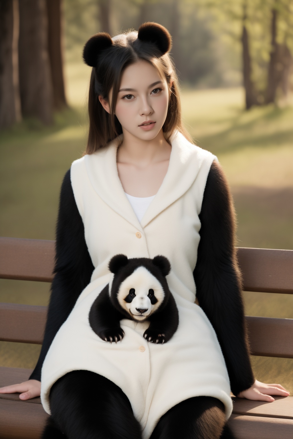 one giant panda is sitting, nature, soft lighting, film grain, cowboy shot, epiCPhoto, 