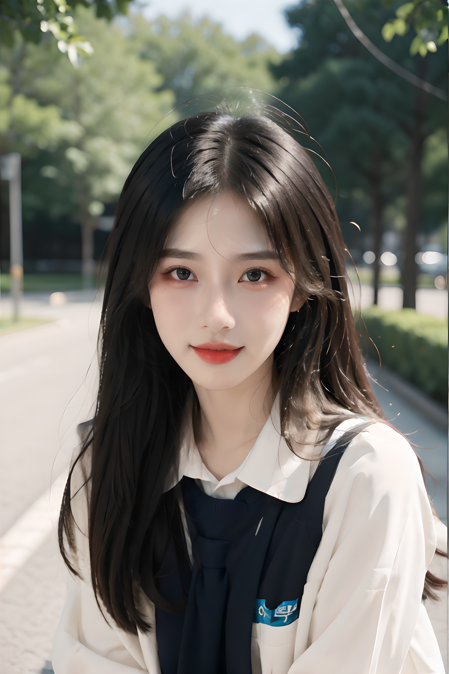 1girl,upper body,school uniform:1.5,black hair,seductive smile,blush,in school,best quality,masterpiece,realistic,HDR,UHD,8K,masterpiece,realistic,<lora:abel好看的姿势:0.2>,<lora:QYpifuV1:0.6>,<lora:abel光艺术:0.25>,<lora:shaonv6-4:0.35>,