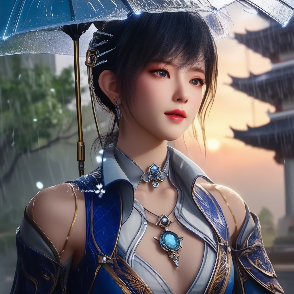 <lora:849-DA-XL-斗罗大陆-唐雅:0.8>, (,1girl, ,best quality, ),,  ,,ultra detailed 8k cg, ultra detailed background ,ultra realistic 8k cg,          cinematic lighting, cinematic bloom, (( , )),,  , unreal, science fiction,  luxury, jewelry, diamond, pearl, gem, sapphire, ruby, emerald, intricate detail, delicate pattern, charming, alluring, seductive, erotic, enchanting, hair ornament, necklace, earrings, bracelet, armlet,halo,masterpiece, (( , )),, realistic,science fiction,mole,   ,cherry blossoms,,(((Best quality, masterpiece, ultra high res, (photorealistic:1.4), raw photo, 1girl, ,rain, , sunlight, sunset, qianqiu wanxia,     )))  (cleavage),,  (),