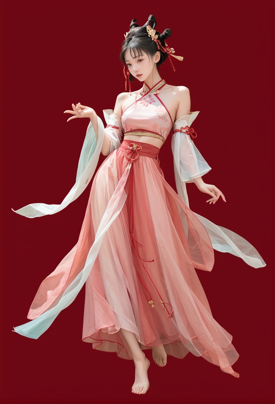 red background,  1girl,  solo on Tensor.Art
