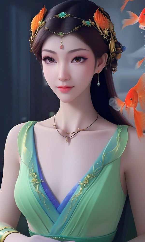 (,1girl, ,best quality, ),looking at viewer, <lora:408-DA-凡人修仙传-卓如婷:0.8> ,, ,masterpiece, ((((, solo,  goldfish, ,solo focus, ,underwater, )))) ,ultra realistic 8k cg,   clean, masterpiece,     cinematic lighting, cinematic bloom,  (( , )),, , unreal, science fiction, luxury, jewelry, diamond, gold, pearl, gem, sapphire, ruby, emerald, intricate detail, delicate pattern, charming, alluring, seductive, erotic, enchanting, hair ornament, necklace, earrings, bracelet, armlet,,(()), 