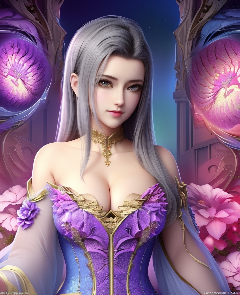 <lora:645-DA-超神学院-鹤熙:0.8>(,1girl, ,best quality, ),looking at viewer,,anime,(masterpiece, top quality, best quality, official art, beautiful and aesthetic:1.2), (1girl)	, , (cleavage),extreme detailed,(fractal art:1.3),colorful, flowers ,highest detailed,()    (cleavage), (),