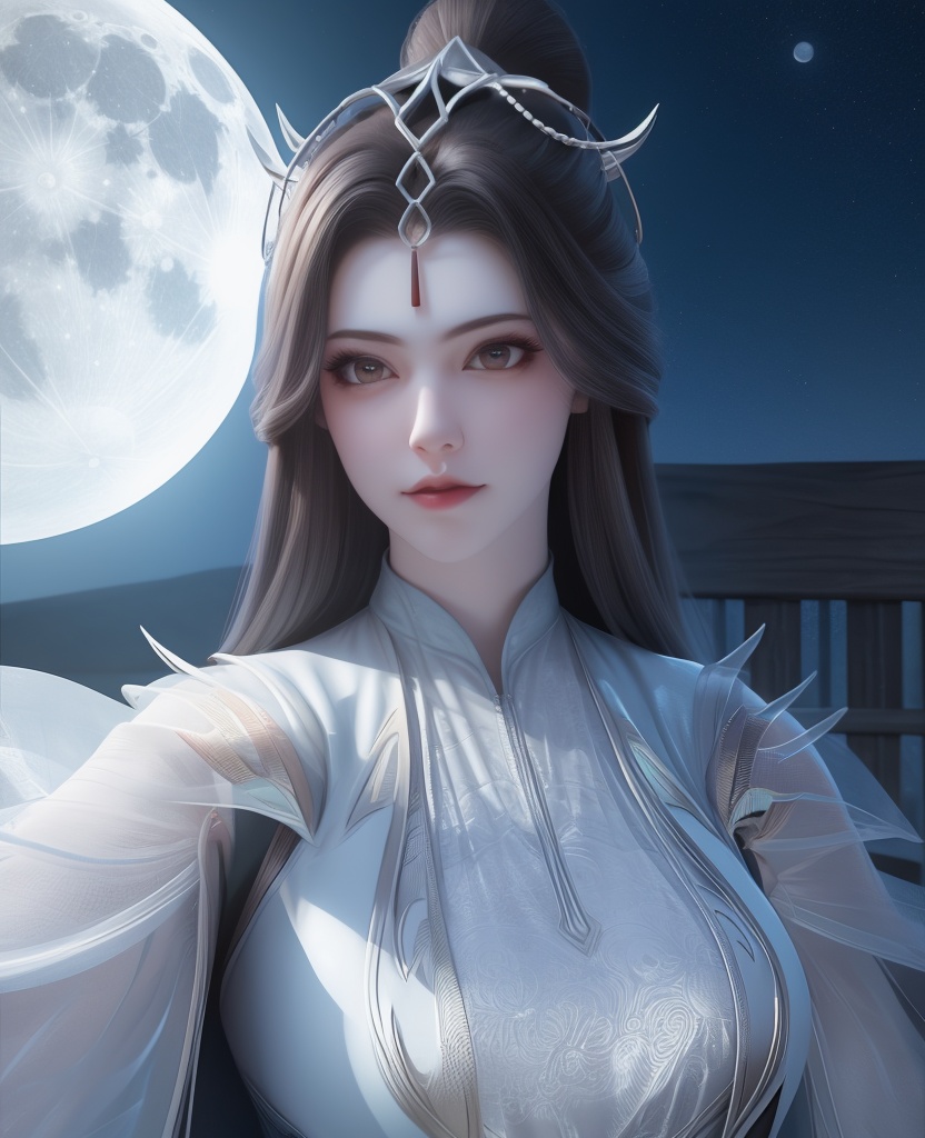<lora:557-DA-百炼成神-玉婆婆:0.8>(,1girl, ,best quality, ),looking at viewer,masterpiece, (( , )),, realistic,science fiction,mole, ultra realistic 8k cg, moonlight,full moon,
