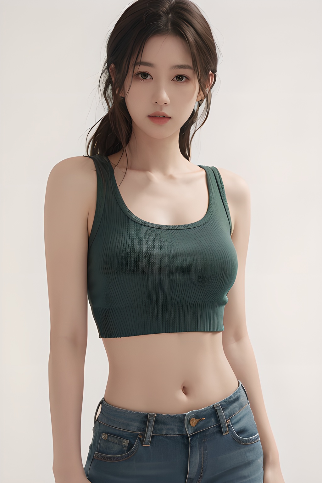 <lora:0818_05:0.7>,simple background,green_midriff,torn_clothes,, 1girl,realistic,masterpiece, best quality, photorealistic, HDR,detail