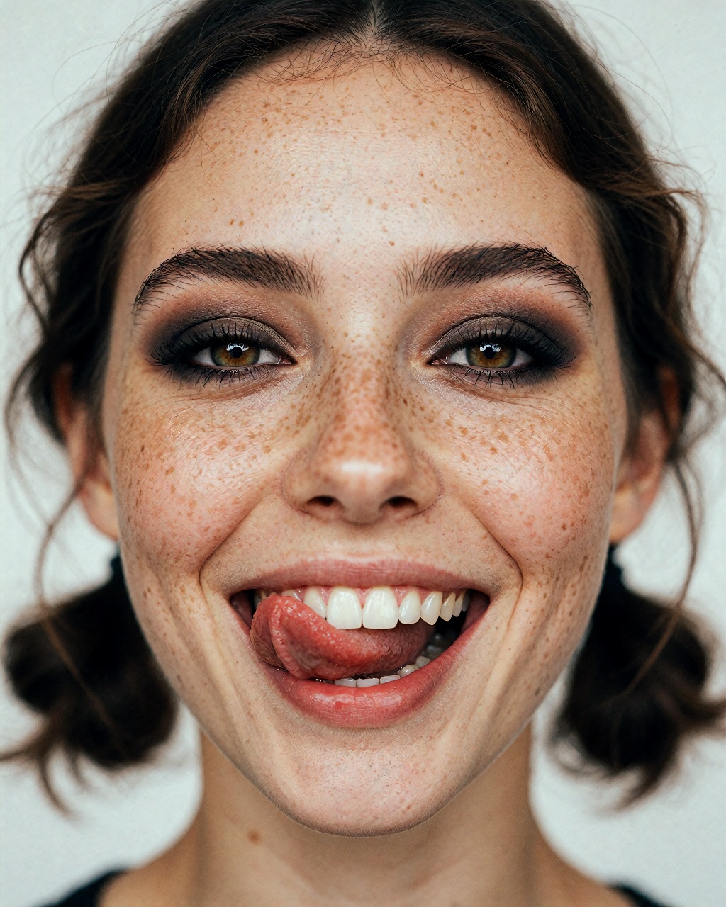 (real raw analog photo),  A head and shoulders portrait for a magazine cover featuring a beautiful young woman with a play...